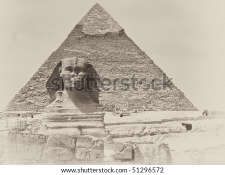 The Great Sphinx of Giza with the Pyramid of Khafre in the background, Arab Republic of Egypt, North Africa