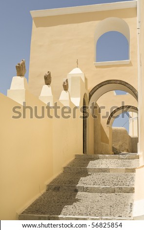 Typical alley on the island of Santorini, Cyclades, Greece, Southern Europe