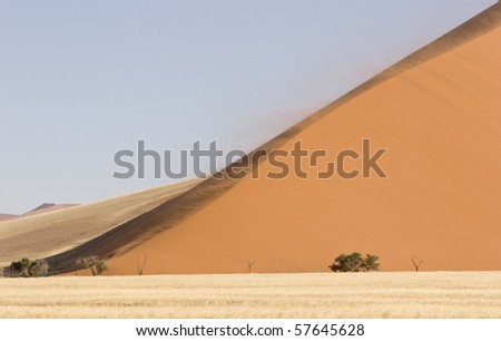 Strong wind is shaping a big dune in the evening light, Namib Desert, Namib-Naukluft National Park, Republic of Namibia, Southern Africa