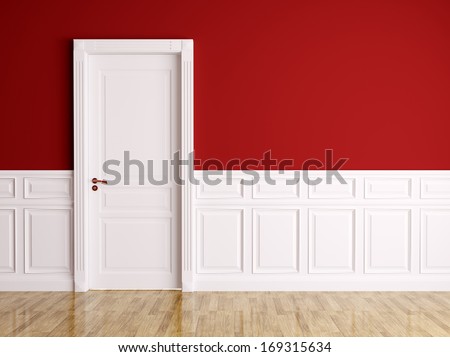 Red White Interior With White Classic Door