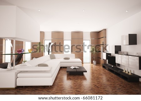 Contemporary Living Room on Modern Living Room With White Sofa And Lcd Interior 3d Render
