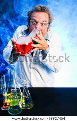 Mad scientist, obsessed with his chemical creation