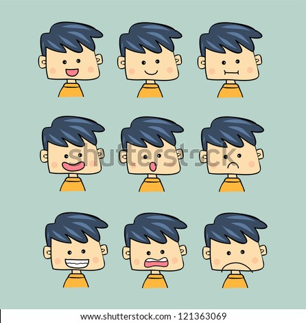 Set of faces with various emotion expressions cartoon style