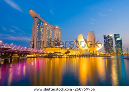 Singapore City, Singapore - June 22, 2014: Singapore Skyline and view of Marina Bay.