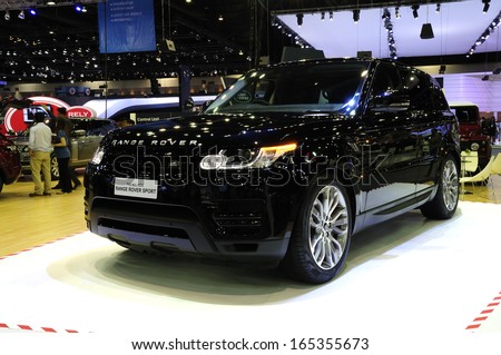 NONTHABURI, THAILAND - NOVEMBER 29:The Land Rover all-new Range Rover Sport is on display at the 30th Thailand International Motor Expo 2013 on November 29, 2013 in Nonthaburi, Thailand.