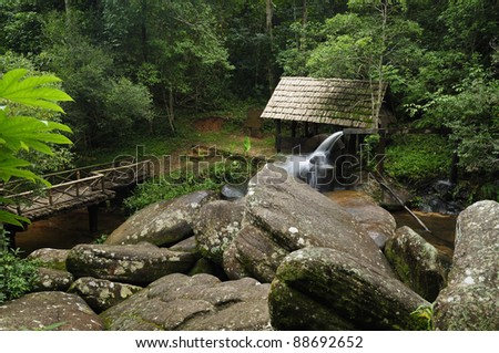 Water mill and water fall in Phukinrongka, Phitsanulok, Thailand