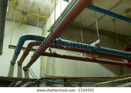 Water pipes hanging from ceiling