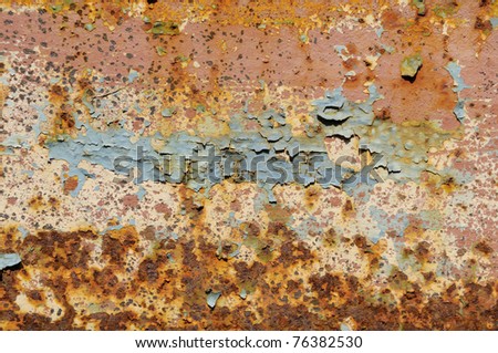peeling paint on rusty metal plate as background