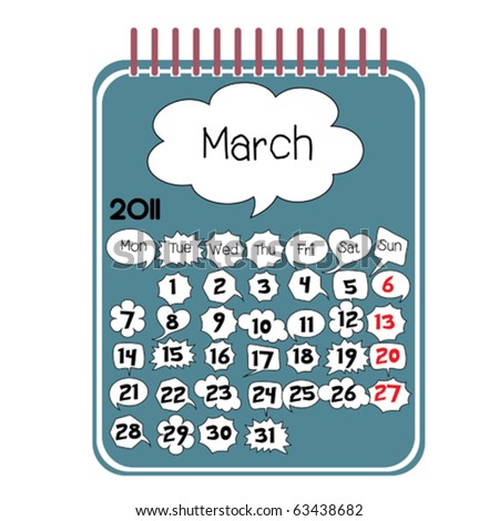 March 2011 Calendar on 2011 Calendar March Vector   63438682   Shutterstock