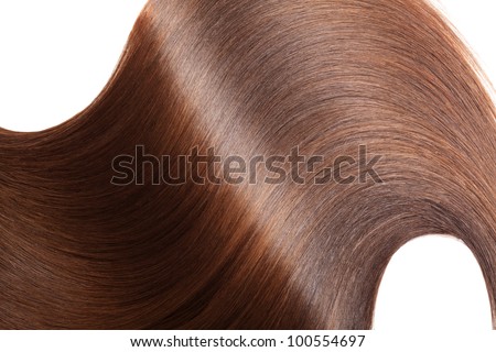 Closeup of long smooth hair on white  background