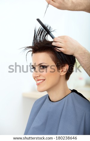Hairdresser Cutting Woman\'s Hair in Beauty Salon. Haircut. Hairstyle