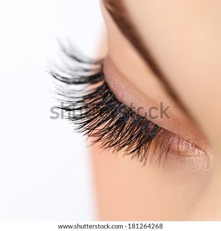 Woman eye with long eyelashes. Eyelash extension