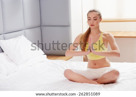 Yoga Woman. Young Lady Practicing Morning Meditation