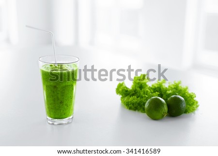 Green Juice. Healthy Eating. Juicing Cold Pressed Vegetable Smoothie For A Detox Diet. Healthy Drink, Meal, Food, Diet Concept. Vitamins. Fitness And Healthy Lifestyle Concept.