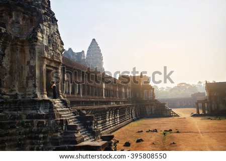 Cambodia Famous Landmark. World Largest Religious Monument, Prasat Angkor ( Nokor ) Wat Temple Complex, Siem Reap. Ancient Khmer Architecture. Tourist Attraction, Travel Destination In Asia. Heritage
