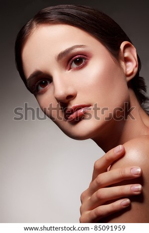 close up photo of beautiful woman\'s face with  makeup