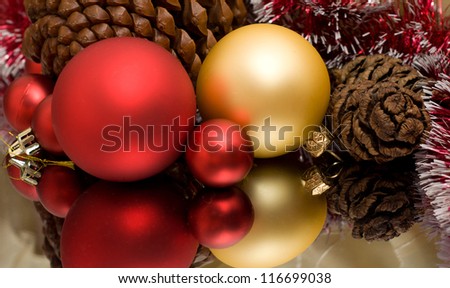 Christmas red and gold Bauble reflection