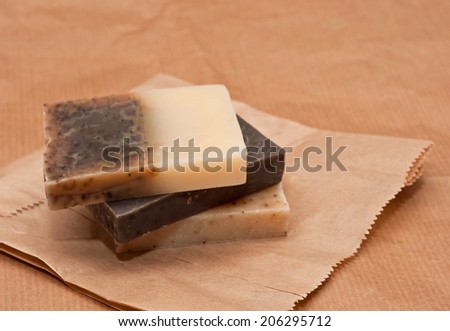 Natural soap on packaging paper, SPA concept