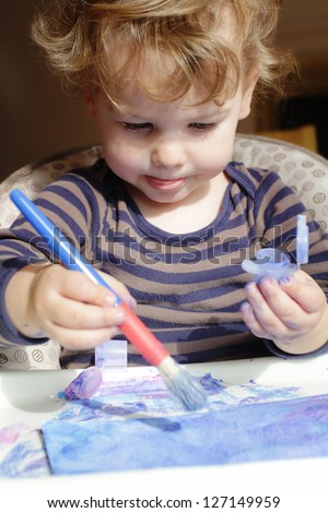 Toddler boy, child, drawing, finger painting, making art