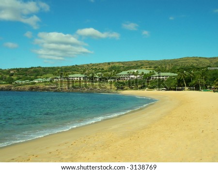 View of a beautiful gold sand beach and clear blue water