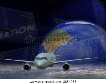 Conceptual representation of air travel, flying, modern technology, globalization and connectivity