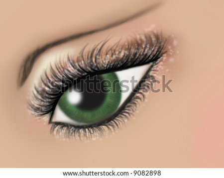 female eyes drawing. of a green female eye with