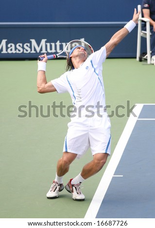 August 25, 2008 - US Open, New York: David Ferrer of Spain serving at the 2008 US Open during a first round match, defeating Martin Arguello of Argentina