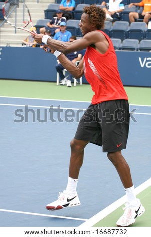August 25, 2008 - US Open, New York: Gael Monfils of France hitting a backhand at the 2008 US Open during a first round match against Pablo Cuevas of Uruguay