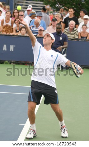 NEW YORK, US Open - August 25, 2008: Wayne Odesnik, American pro tennis player, serving during a first round match
