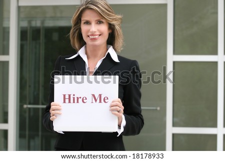 Attractive business, corporate woman for hire, employment-unemployment theme
