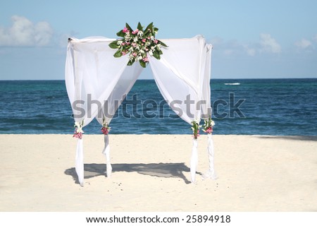 stock photo Beautiful wedding gazebo set up for a beach 