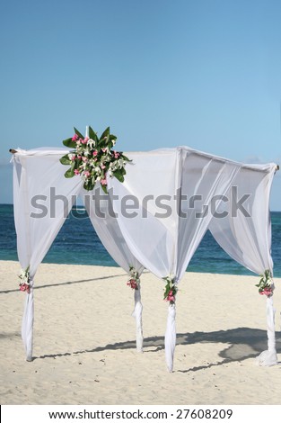stock photo Beautiful wedding gazebo set up for a beach 