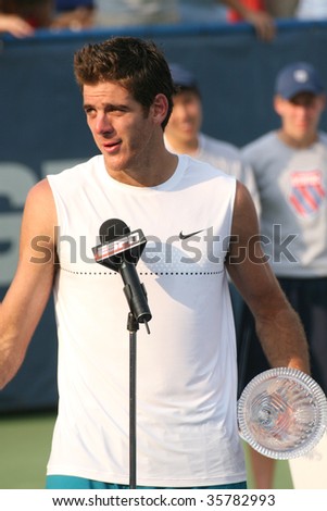WASHINGTON DC- AUGUST 9: Juan Martin Del Potro, Argentina, (picture) delivering a speech after defeating Andy Roddick in the Leggmason Tennis Classic final on August 9, 2009.
