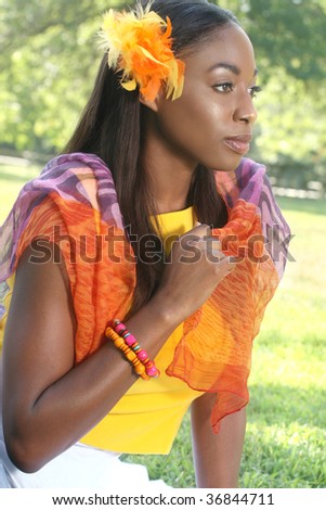 African American Young Woman Smiling and happy, ethnic colors