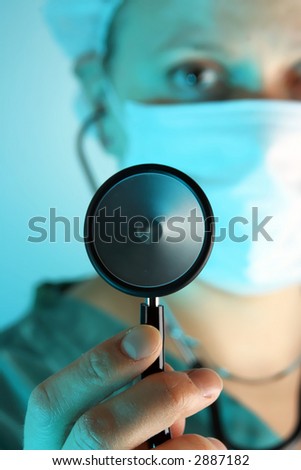 close-up examination by female doctor with stethoscope