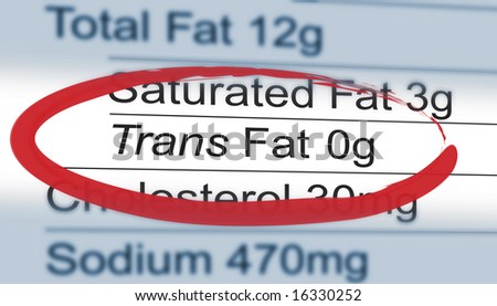 Close up of a nutritional label centered on Trans Fat content