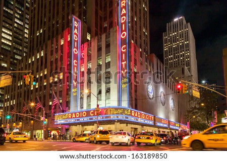 NEW YORK CITY, USA - OCT 1: Radio City Music Hall at Rockefeller Center on October 1, 2009 in New York, NY. Radio City Music Hall is the worlds largest indoor theater.