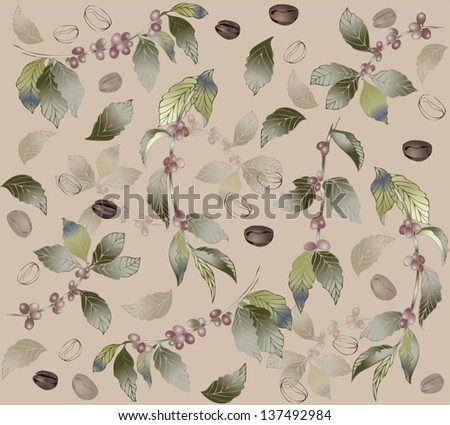 Seamless background with branches coffee tree, fashionable modern wallpaper or textile. Illustration of a coffee tree.