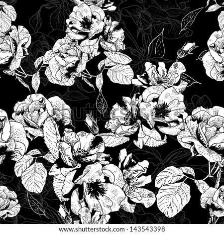 Vintage monochrome roses pattern