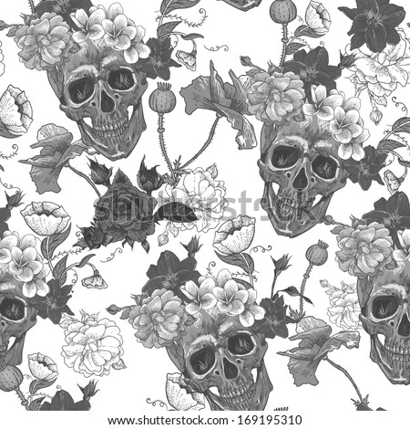 Skull and Flowers Seamless Background Skull and Flowers Seamless Background