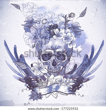 Abstract Background with Skull Wings and Flowers Abstract Background with Skull Wings and Flowers