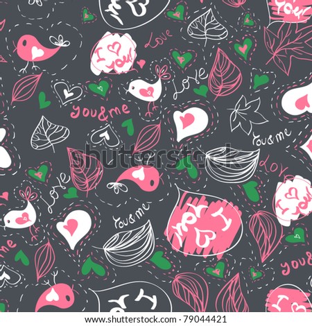 Seamless vector pattern with hearts and birds Love