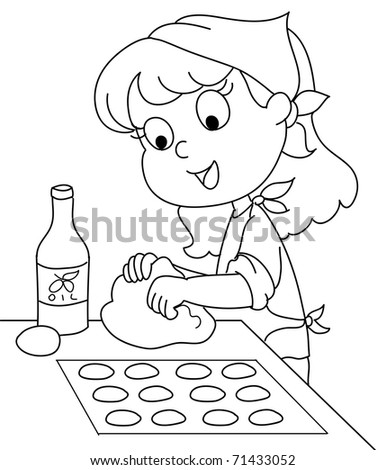 A smiling cute young girl is rolling out dough with olive oil and eggs.