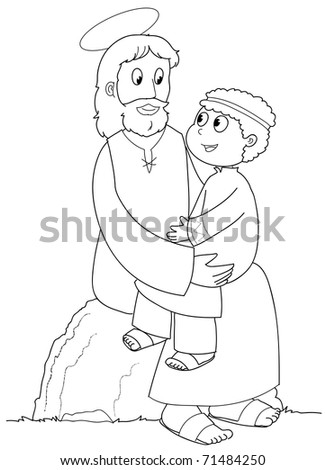Black And White Jesus Picture. Black and white illustration.