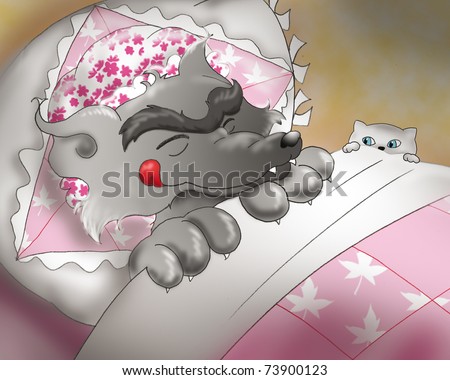 Big Bad Wolf In Granny'S Bed. Red Riding Hood Tale. Stock Photo ...
