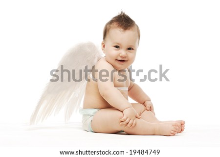 angel holding baby tattoo. infant angel wings