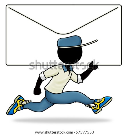 cartoon images of people at work. stock photo : Cartoon action icon of people at work - postman sending urgent 
