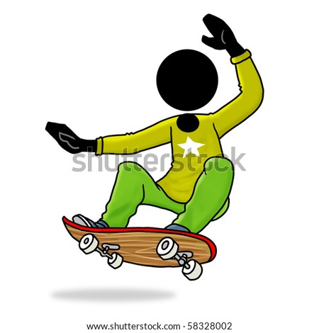 stock photo Cartoon sport action icon of man playing skateboard