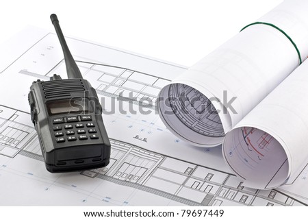 drawing, sketch, portable radio sets isolated on white
