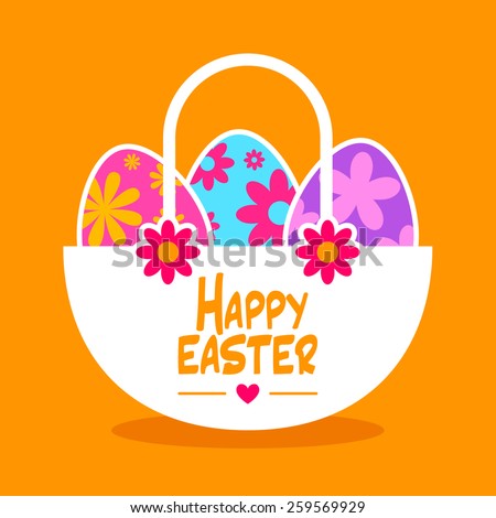 Happy Easter greeting card with Easter egg basket Happy Easter greeting card with Easter egg basket